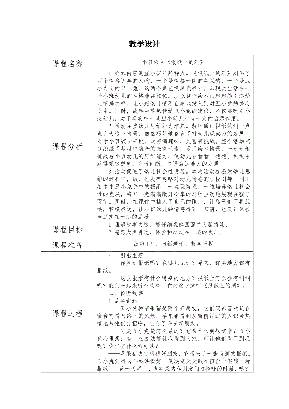 小班语言课件《报纸上的洞》PPT课件教案小班语言《报纸上的洞》教学设计.doc_第1页