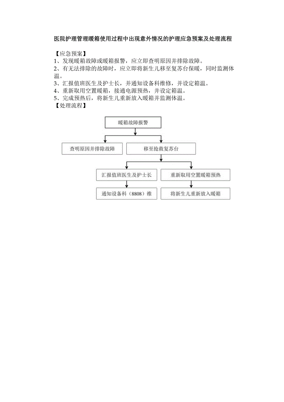 医院护理管理暖箱使用过程中出现意外情况的护理应急预案及处理流程.docx_第1页