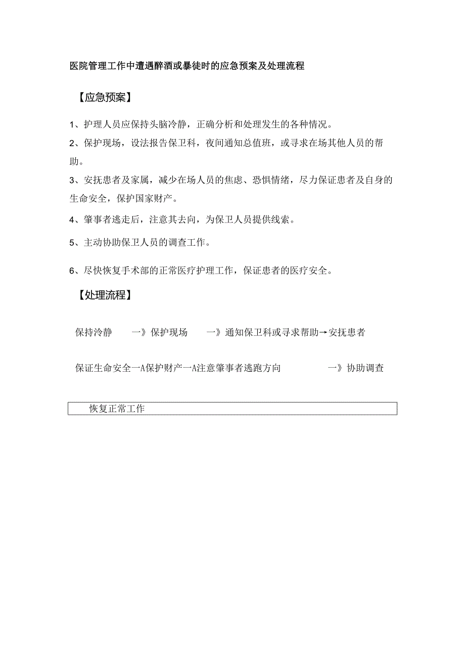 医院管理工作中遭遇醉酒或暴徒时的应急预案及处理流程.docx_第1页