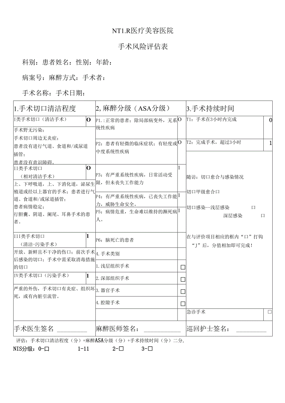 医美整形CHA手术风险评估表.docx_第1页