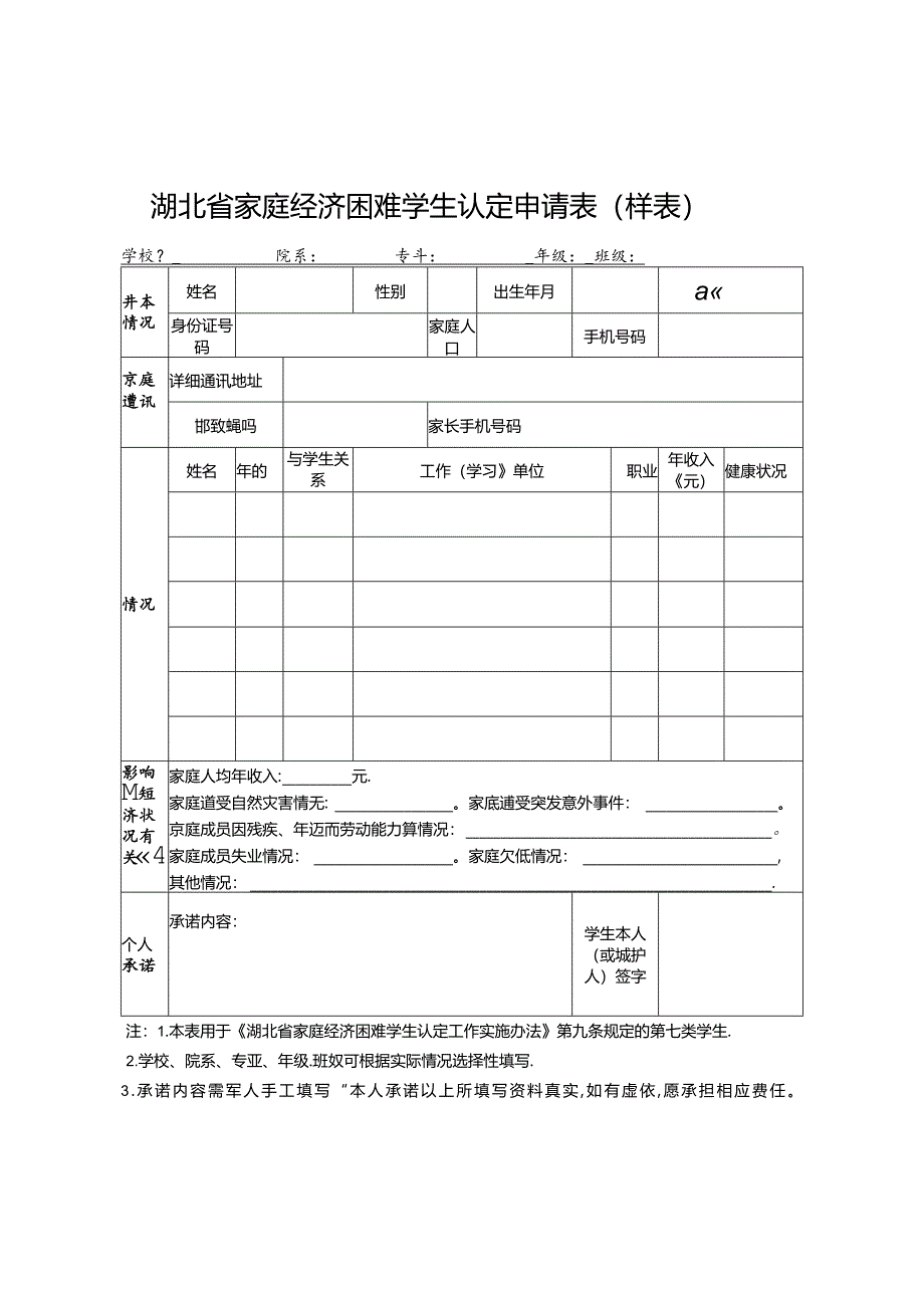 湖北省家庭经济困难学生确认表（样表）.docx_第2页