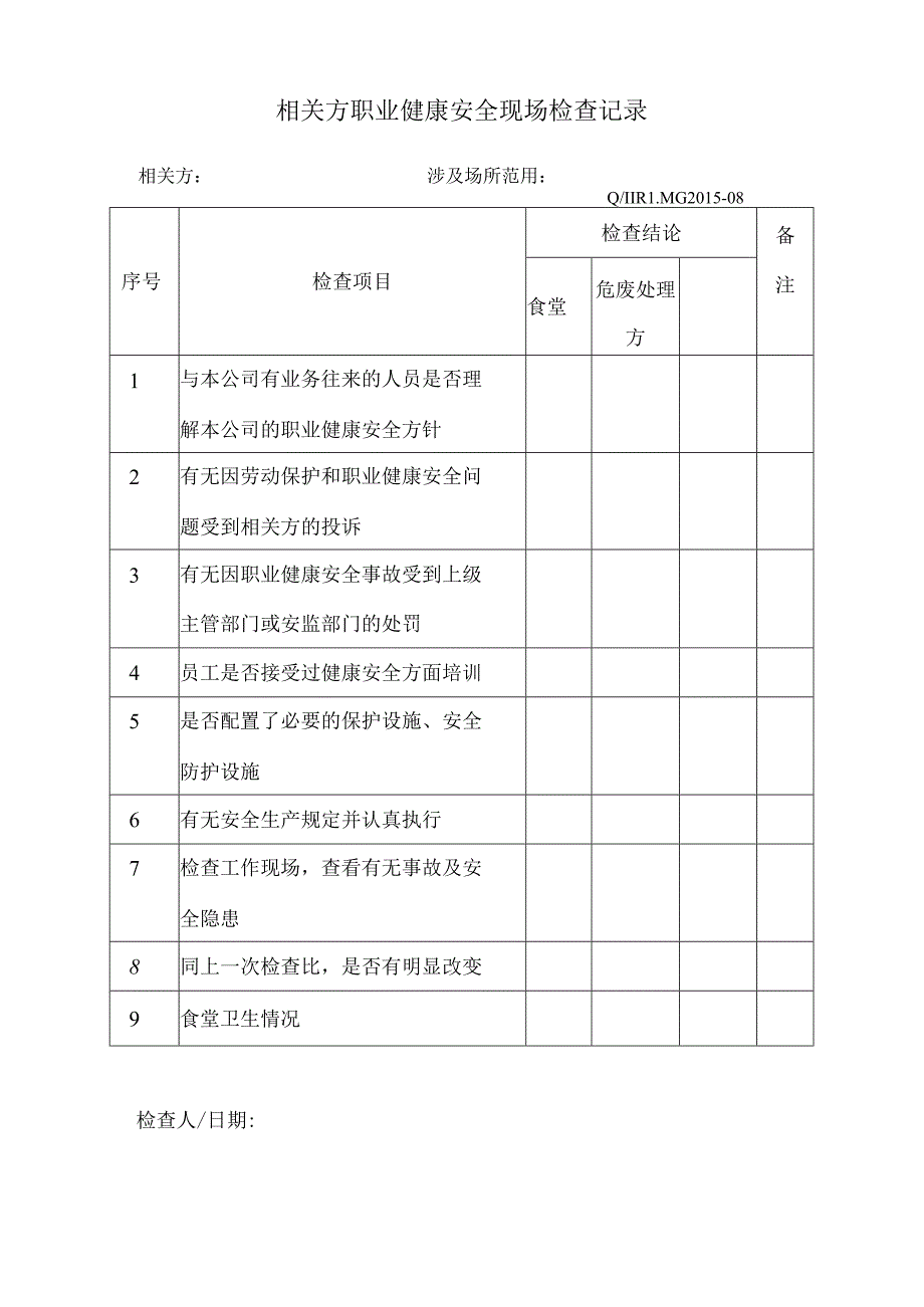 G2015-08相关方现场检查记录-职健安全.docx_第1页