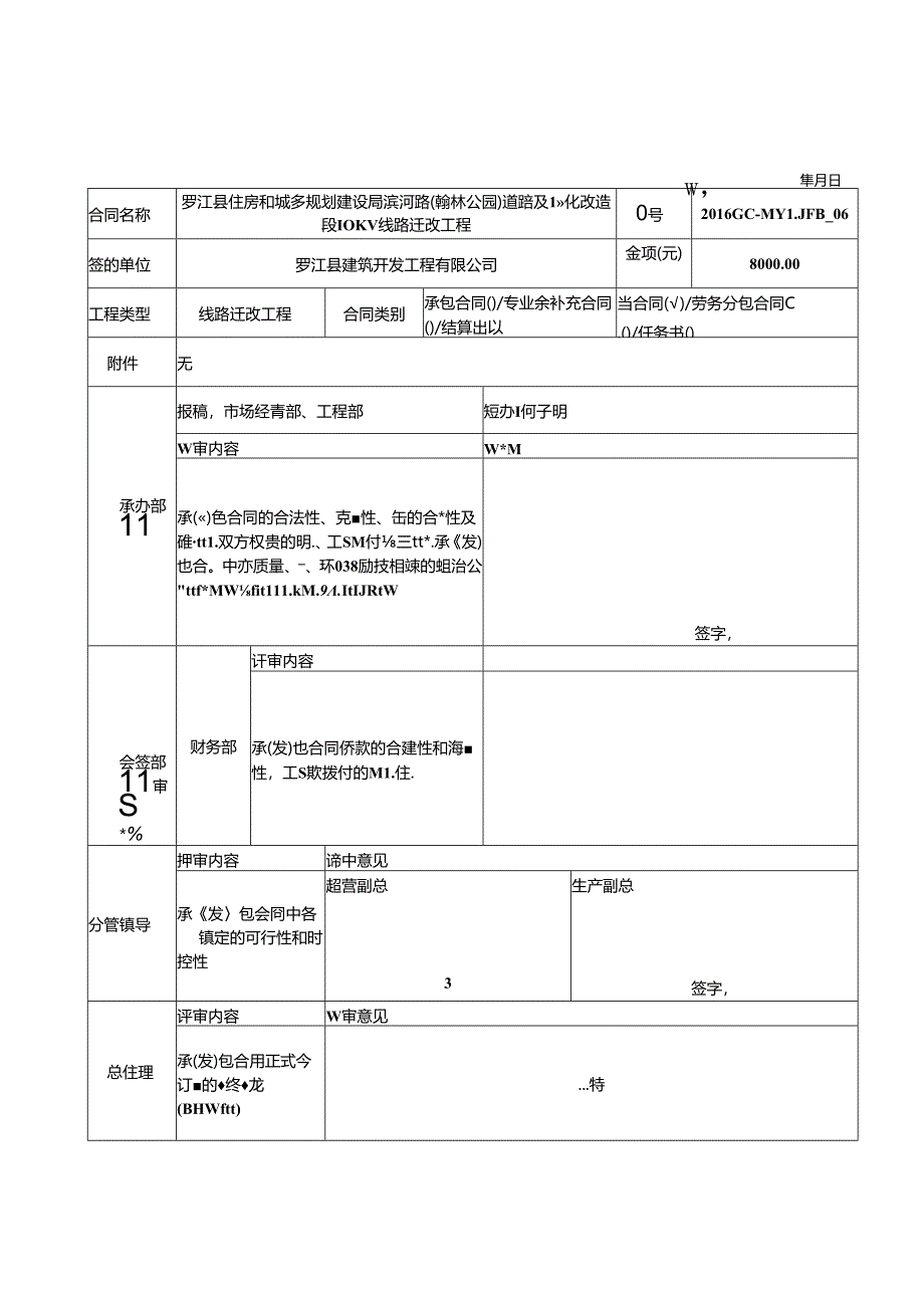 土建 201606政府-罗江县住房和城乡规划建设局滨河路（翰林公园）道路及绿化改造段10KV线路迁改工程 [土建部分]罗江合同会签卡.docx_第1页