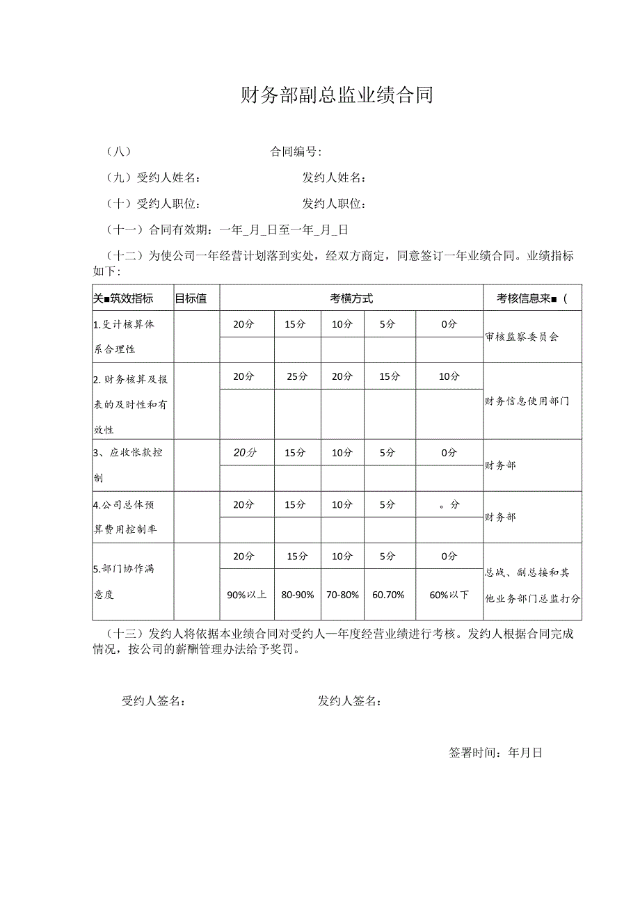 财务部副总监业绩合同.docx_第1页