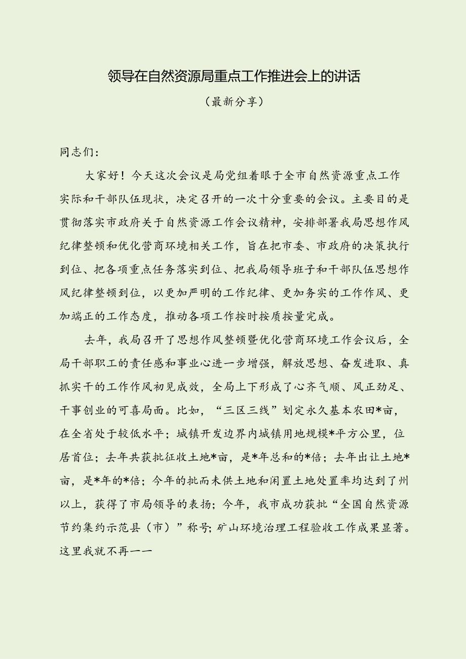 领导在自然资源局重点工作推进会上的讲话（最新分享）.docx_第1页