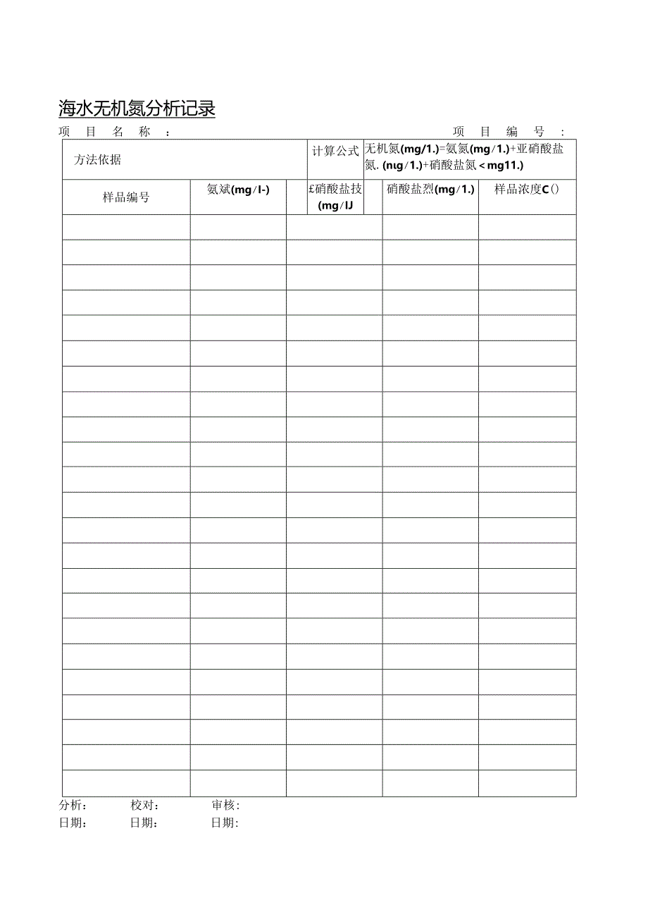 海水无机氮分析记录.docx_第1页
