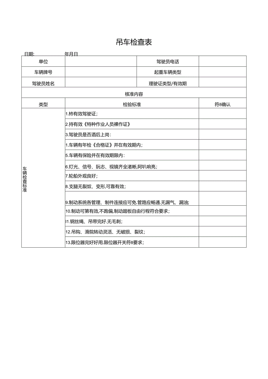 吊车检查表.docx_第1页