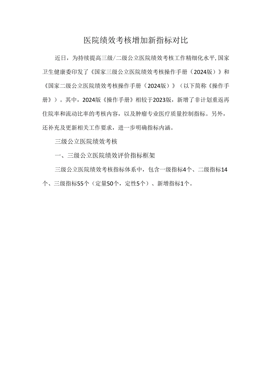 医院绩效考核增加新指标对比.docx_第1页