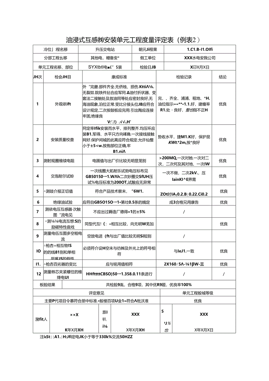 油浸式互感器安装单元工程质量评定表.docx_第1页