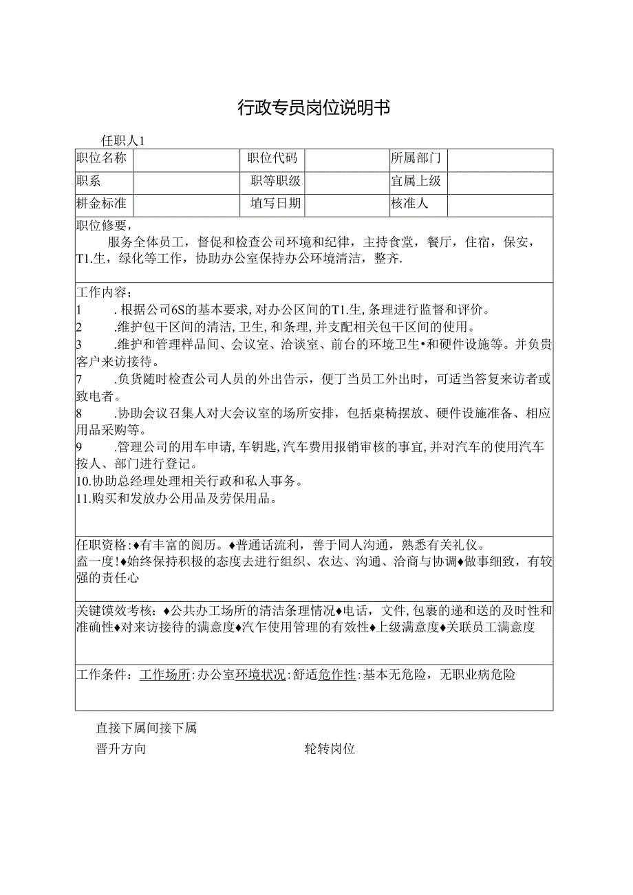 行政专员岗位说明书.docx_第1页