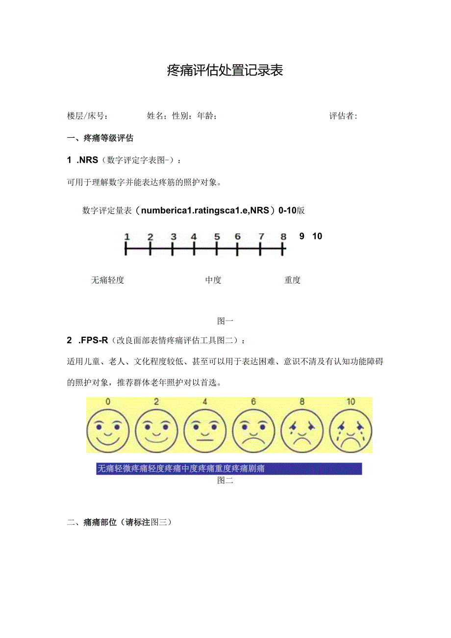 疼痛评估处置记录表1-2-5.docx_第1页