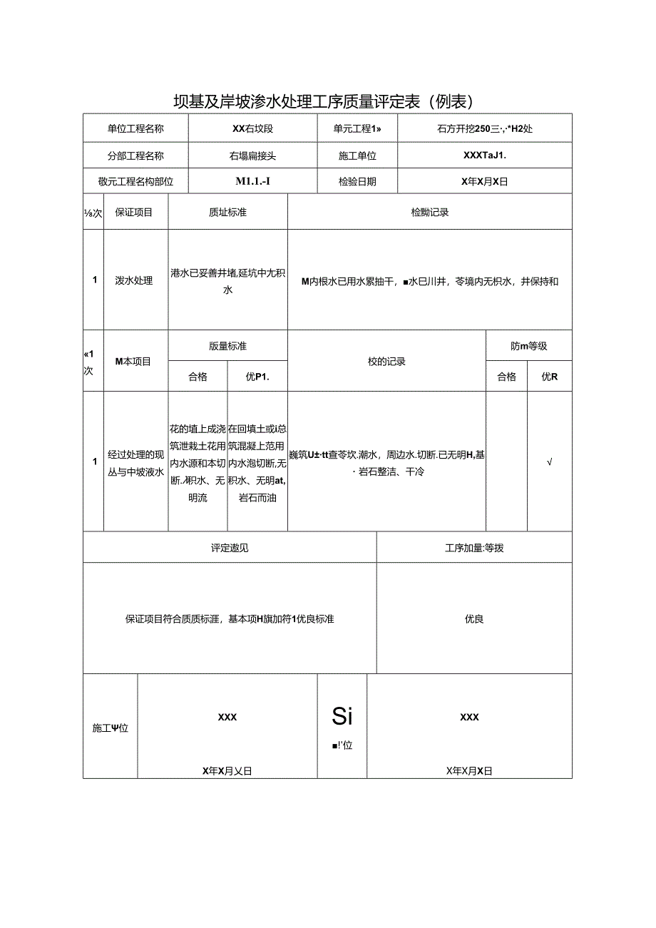 坝基及岸坡渗水处理工序质量评定表.docx_第1页