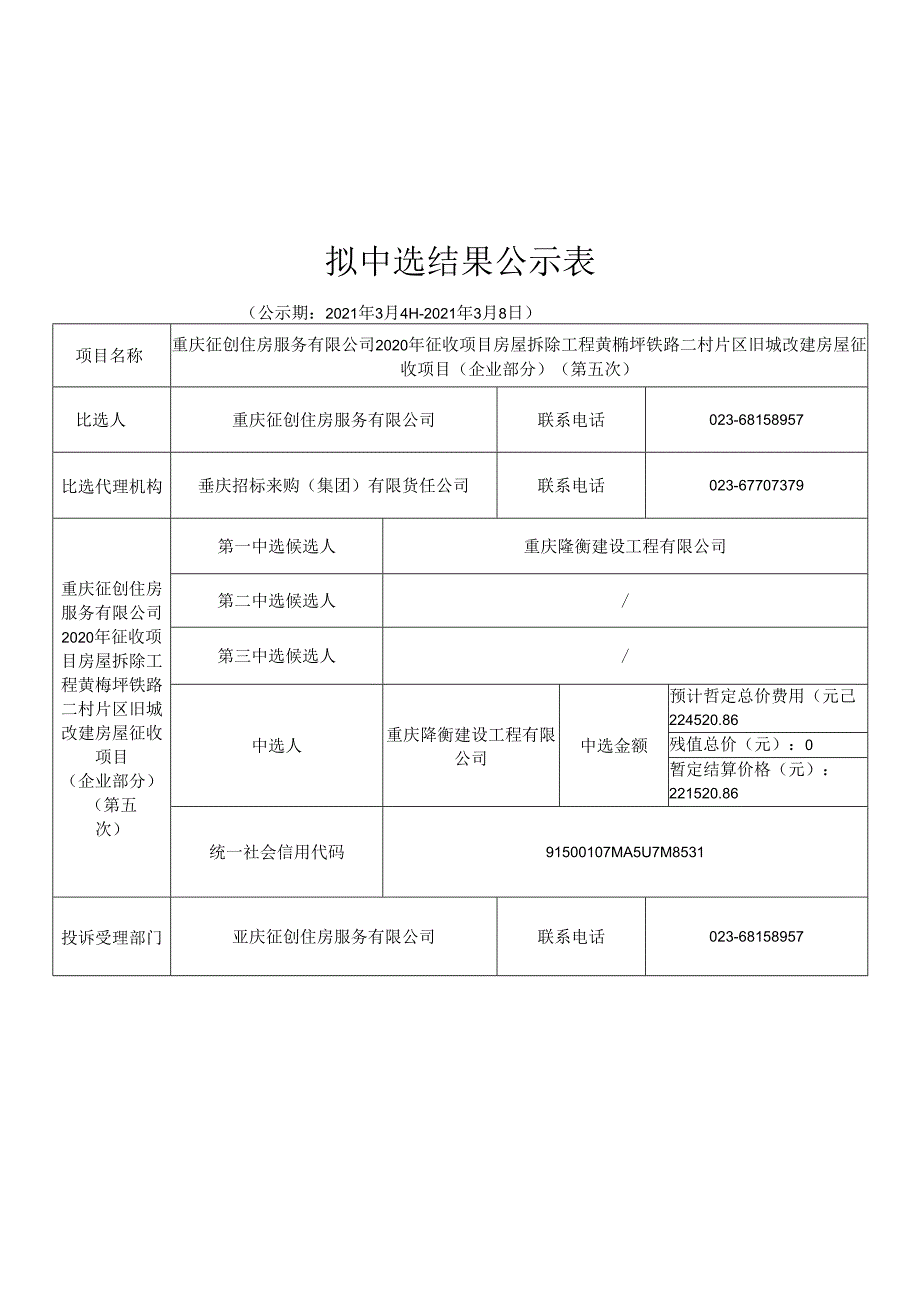 重庆征创住房服务有限公司2020年征收项目房屋拆除工程（二.docx_第1页