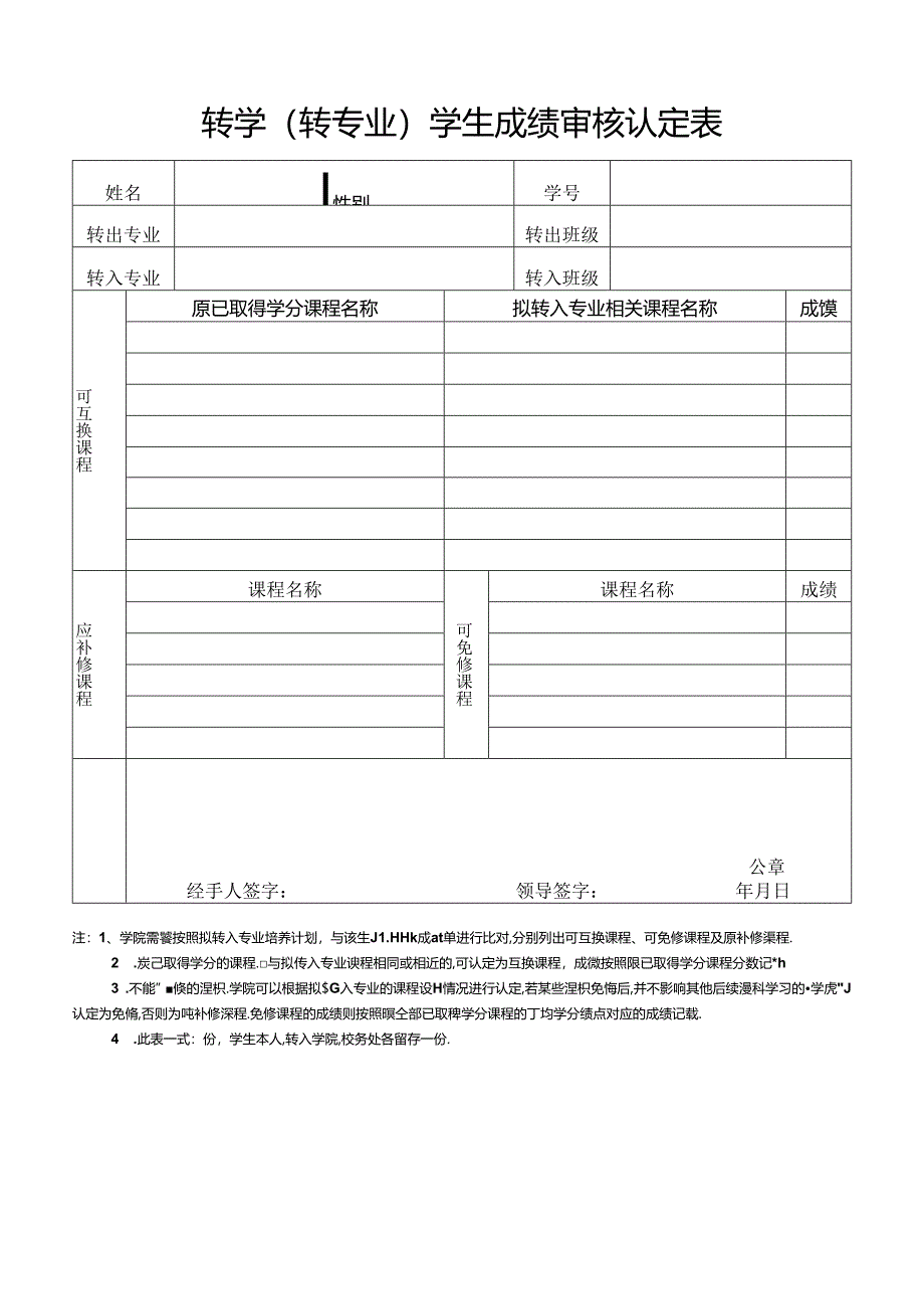 转学（转专业）学生成绩审核认定表.docx_第1页