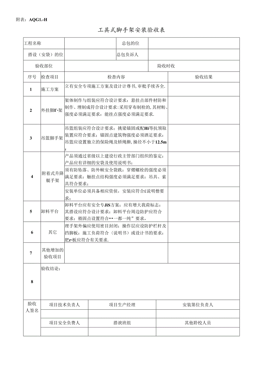 工具式脚手架安装验收表.docx_第1页