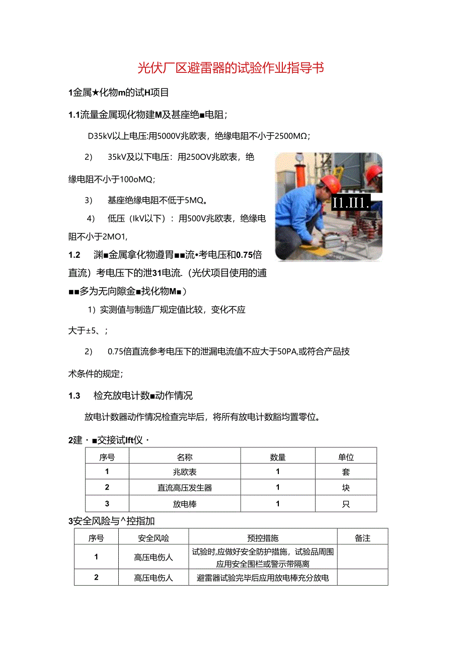 光伏厂区避雷器的试验作业指导书.docx_第1页