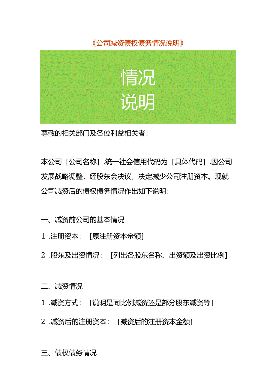 公司减资债权债务情况说明模板.docx_第1页