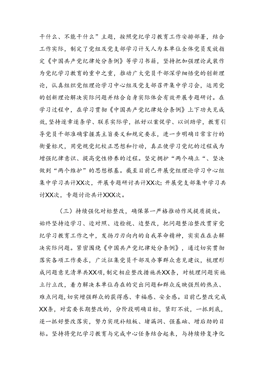 （8篇）2024年有关纪律专题教育工作阶段性情况报告、工作经验做法.docx_第2页