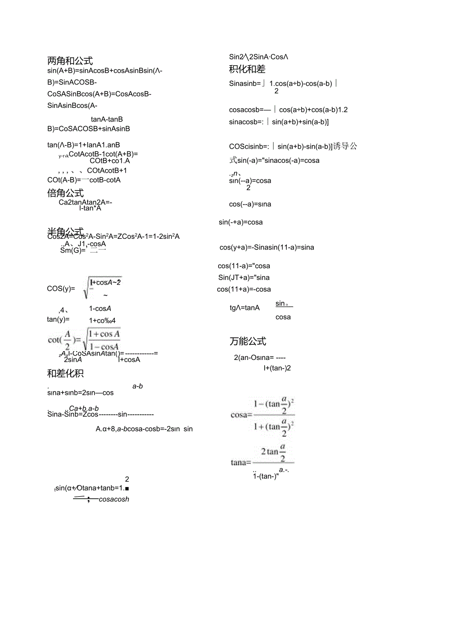 三角函数、导数公式、矢量运算.docx_第1页