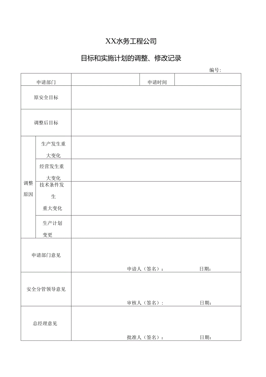 XX水务工程公司目标和实施计划的调整、修改记录（2024年）.docx_第1页