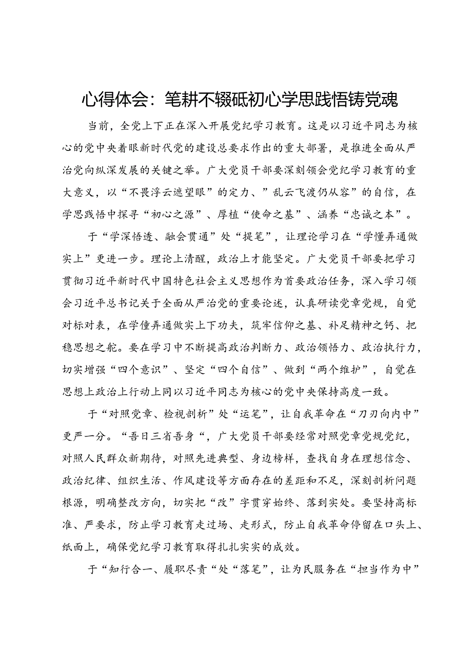 心得体会：笔耕不辍砥初心学思践悟铸党魂.docx_第1页