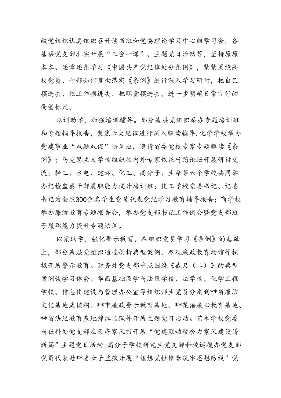 （11篇）学校党委2024年党纪学习教育开展情总结报告通用范文.docx_第2页