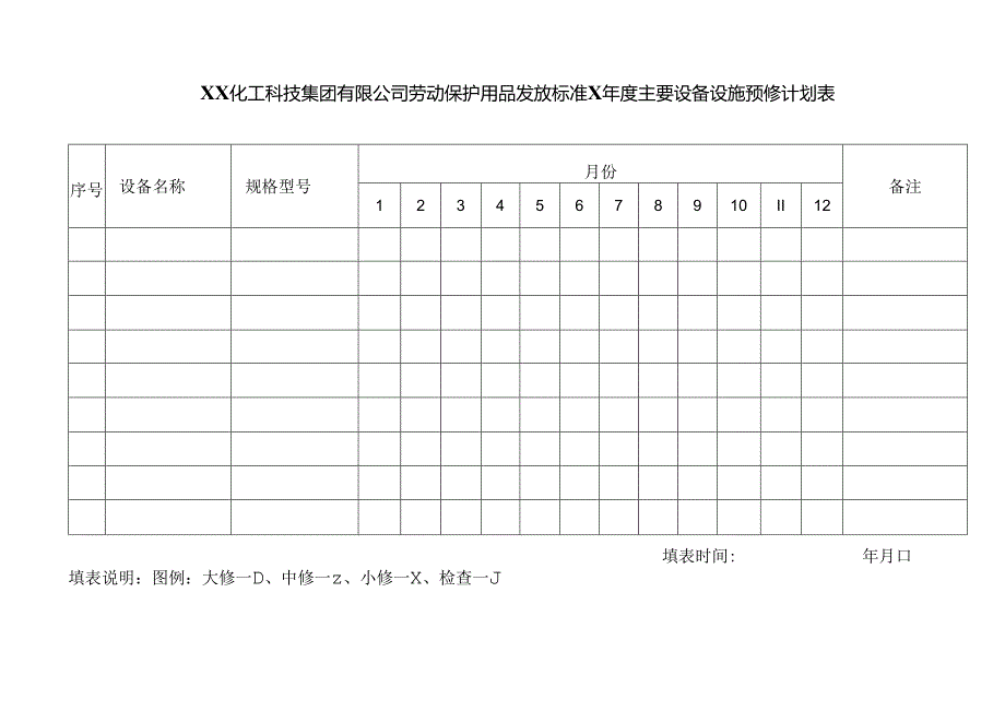 XX化工科技集团有限公司劳动保护用品发放标准X年度主要设备设施预修计划表 （2024年）.docx_第1页