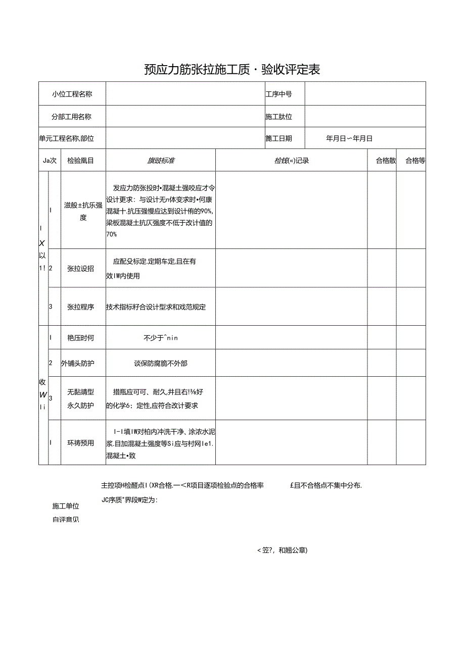 预应力筋张拉施工质量验收评定表.docx_第1页