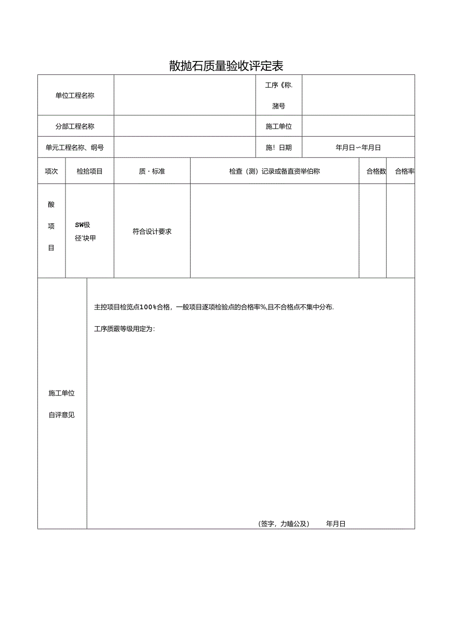 散抛石质量验收评定表.docx_第1页