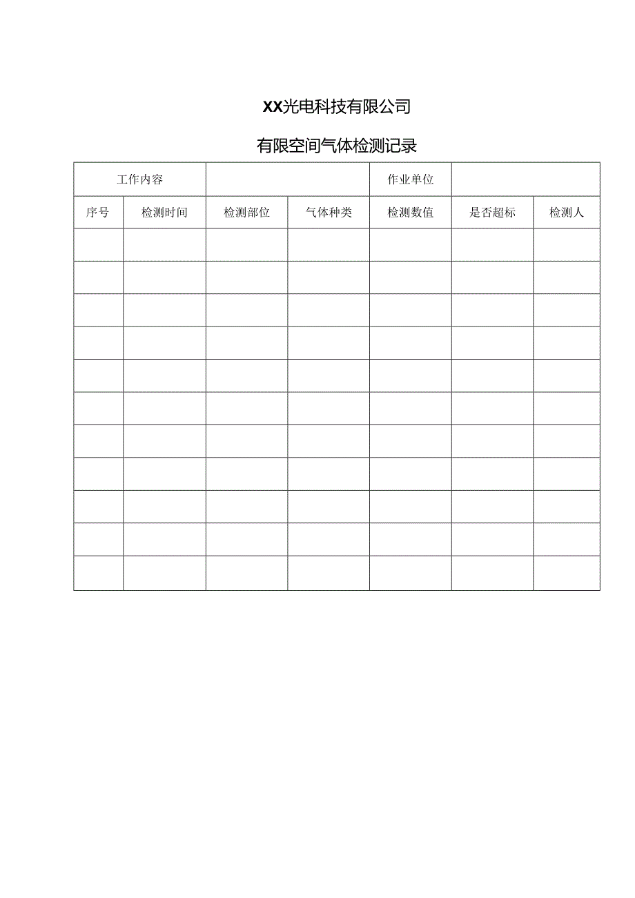 XX光电科技有限公司有限空间气体检测记录（2024年）.docx_第1页