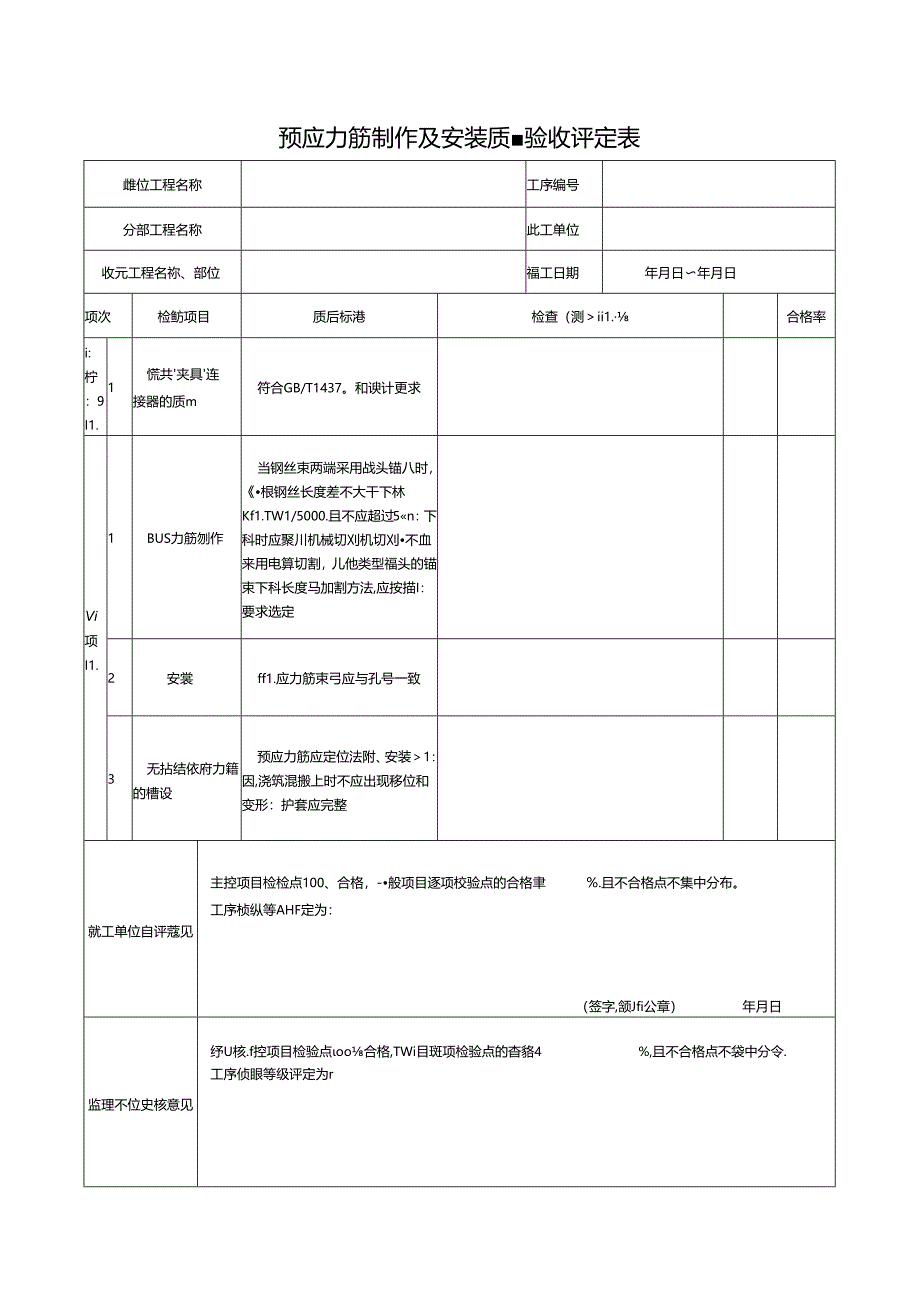 预应力筋制作及安装质量验收评定表.docx_第1页