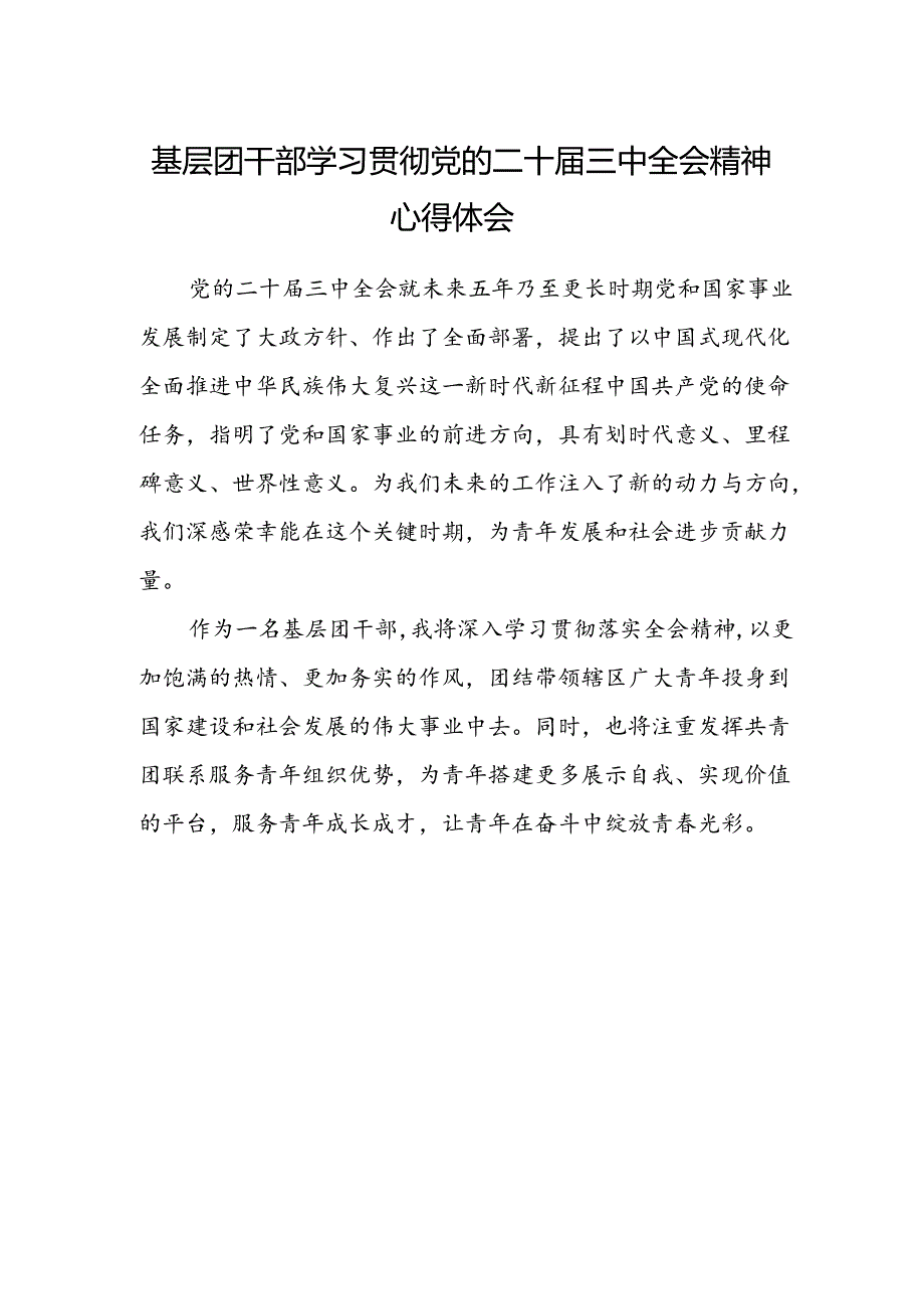 基层团干部学习贯彻党的二十届三中全会精神心得体会.docx_第1页