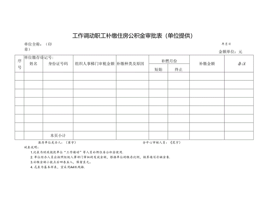 工作调动职工补缴住房公积金审批表（单位提供）.docx_第1页