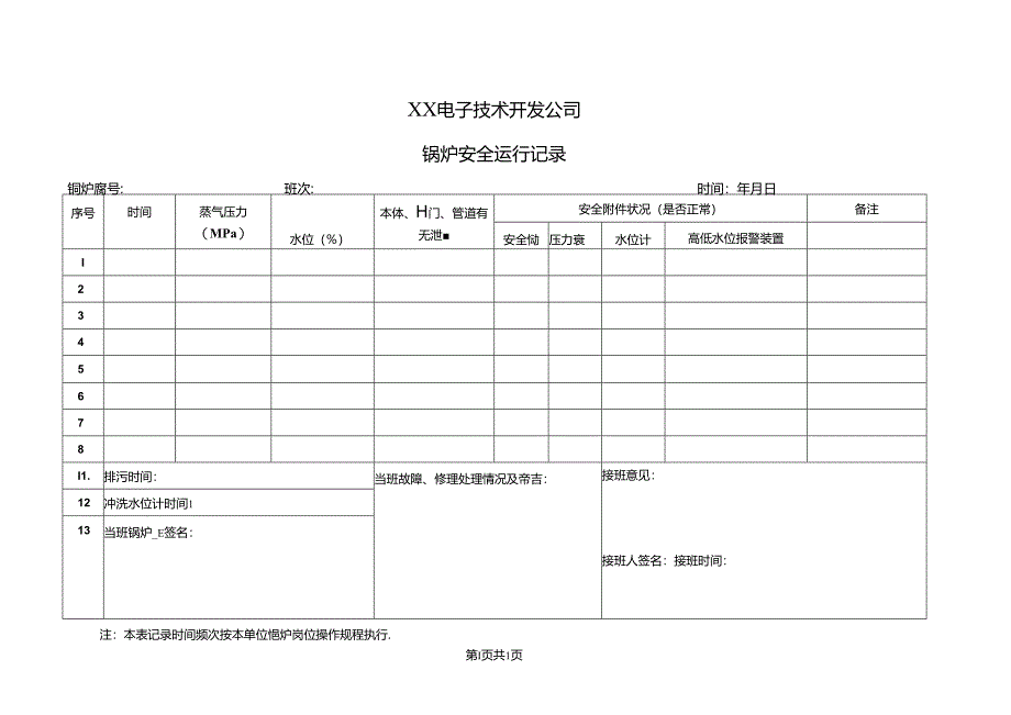 XX电子技术开发公司锅炉安全运行记录（2024年）.docx_第1页