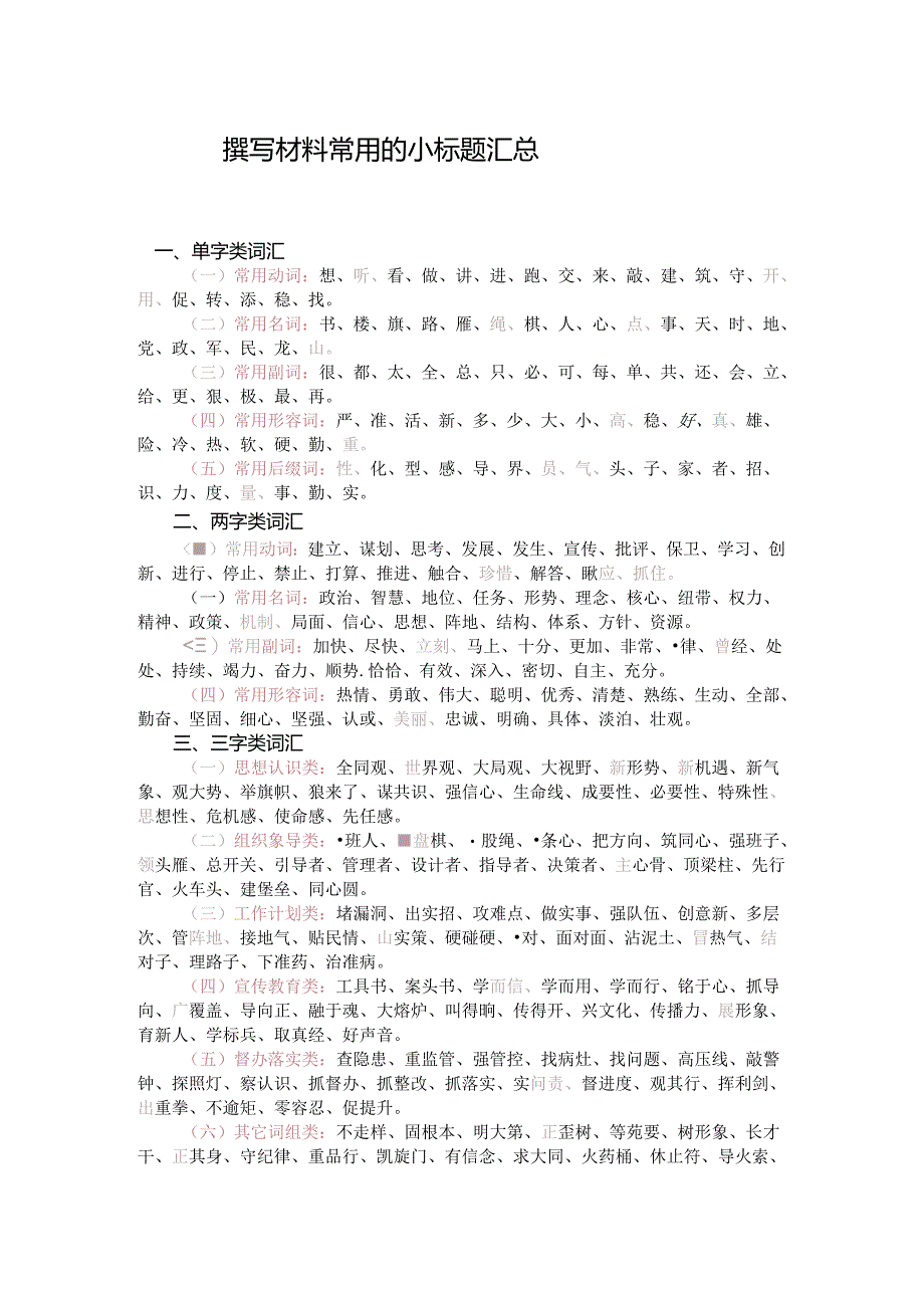 撰写材料常用的小标题汇总.docx_第1页