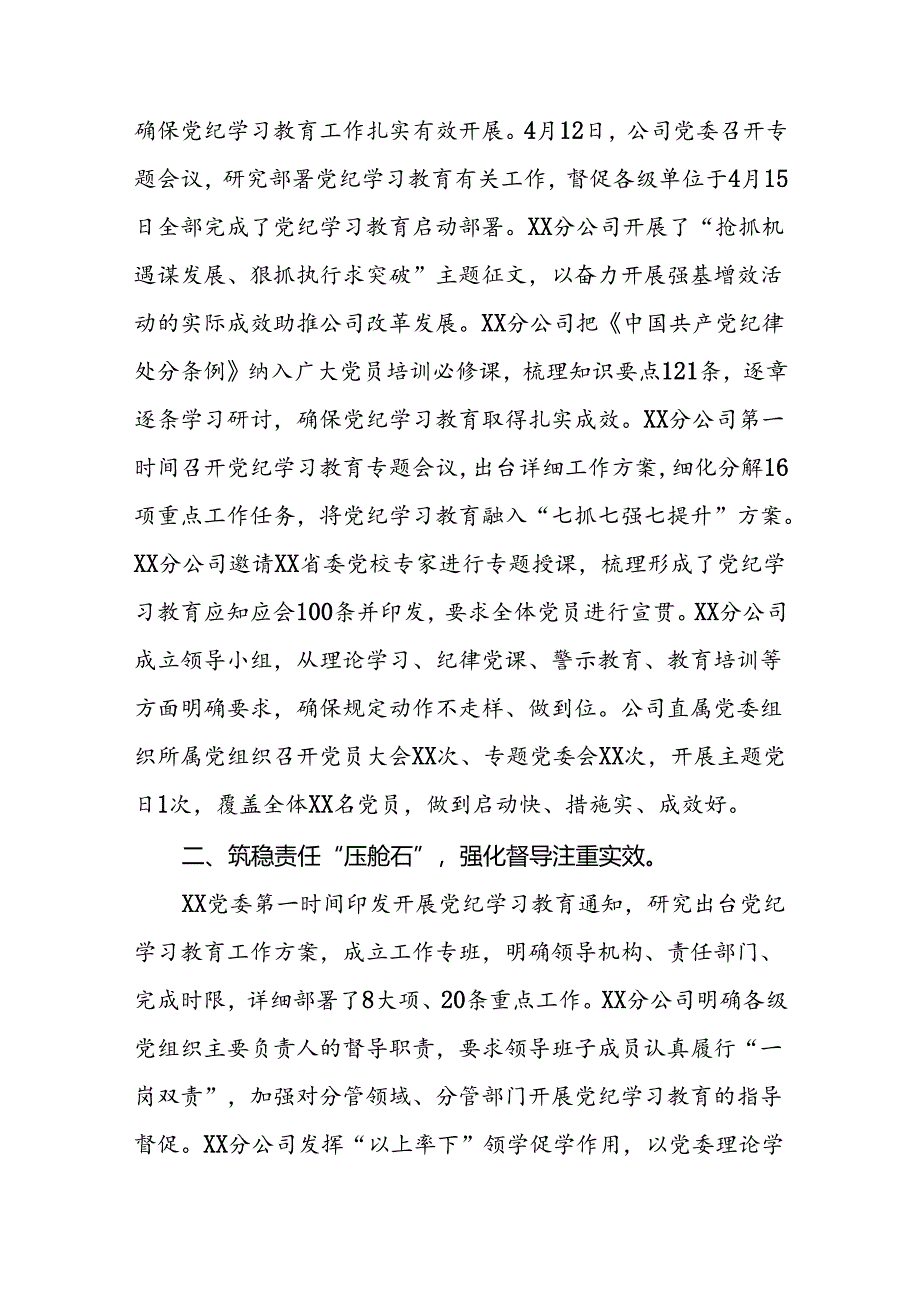 2024年扎实开展党纪学习教育情况报告十八篇.docx_第2页