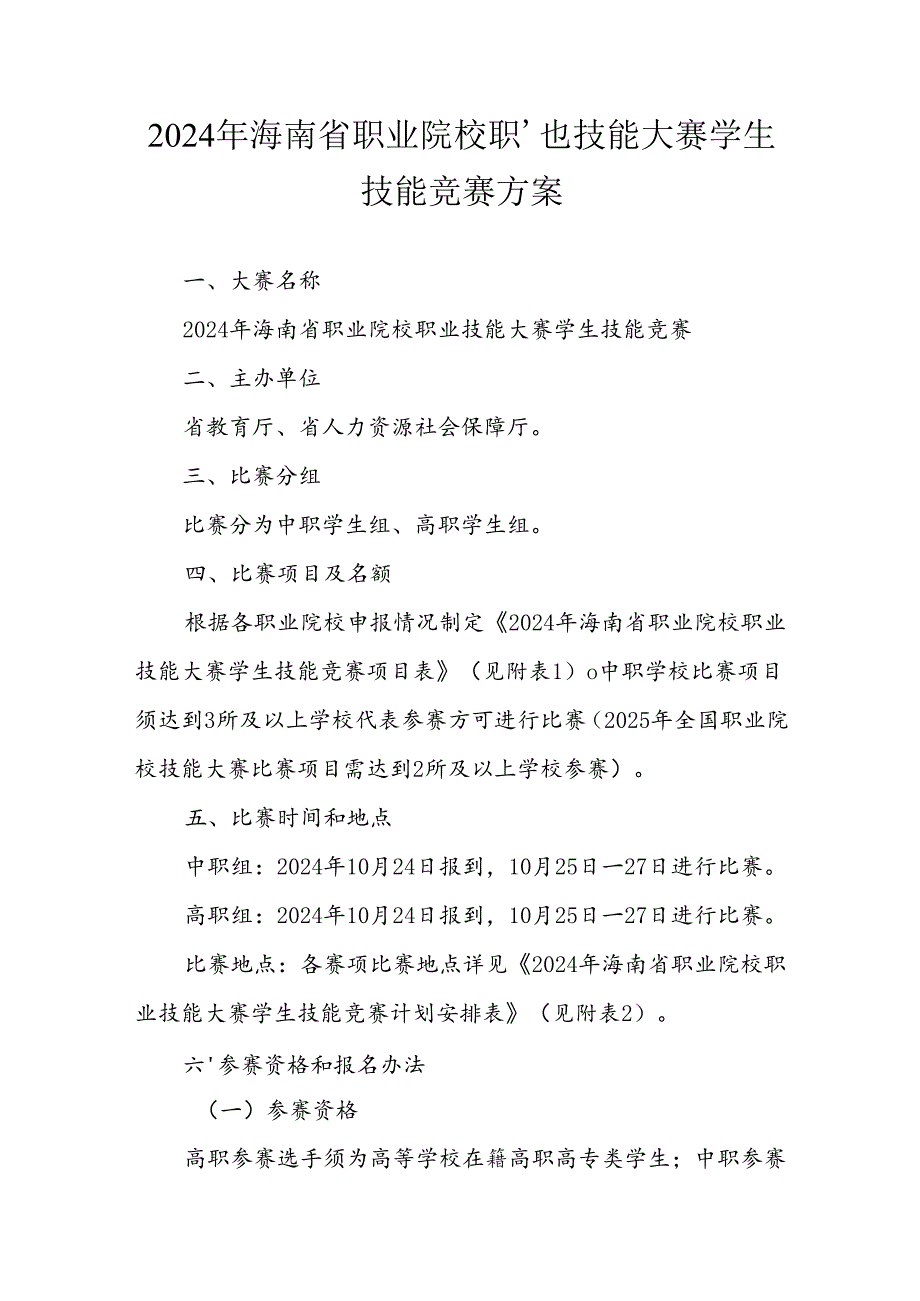 2024年海南省职业院校职业技能大赛学生技能竞赛方案.docx_第1页