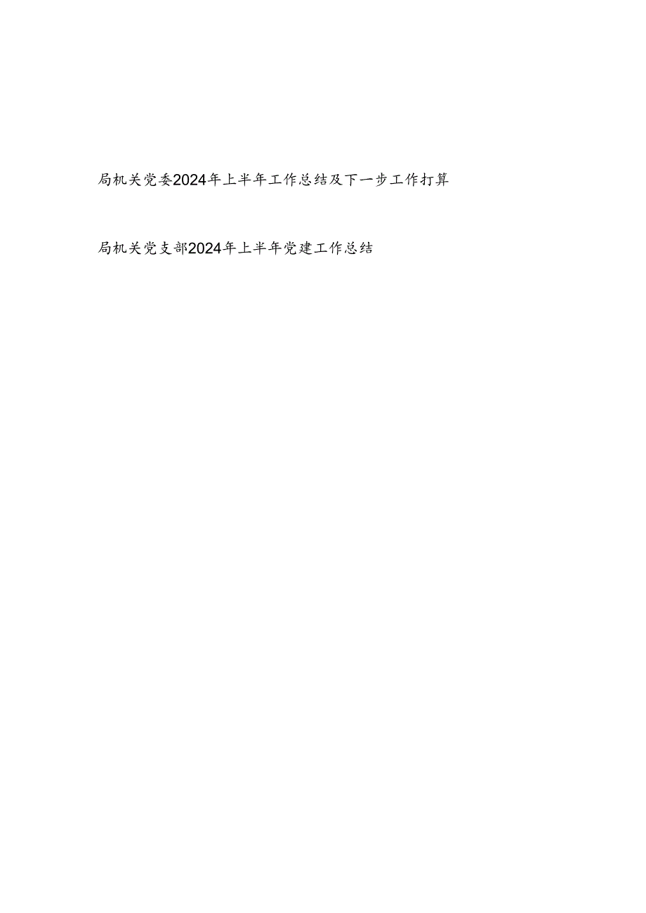 局机关党委及党支部2024年上半年（党建）工作总结及下一步工作打算2篇.docx_第1页