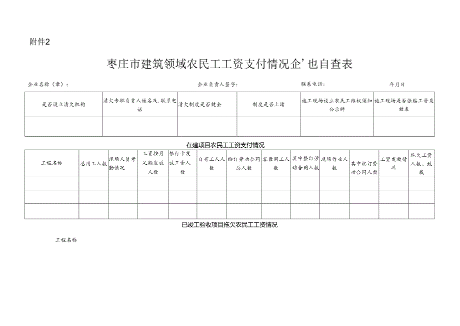 枣庄市建筑领域农民工工资支付情况企业自查表.docx_第1页