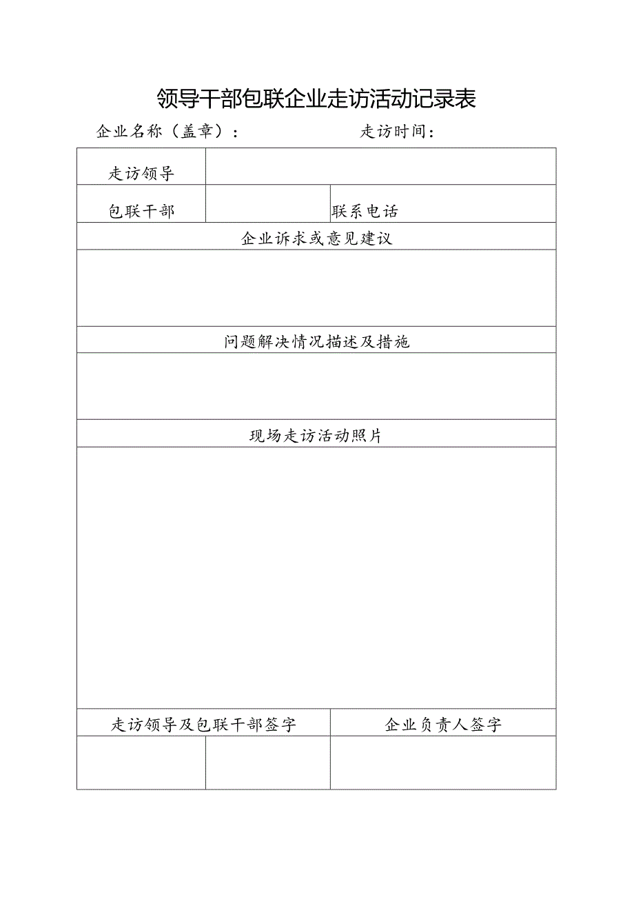 领导干部包联企业走访活动记录表.docx_第1页