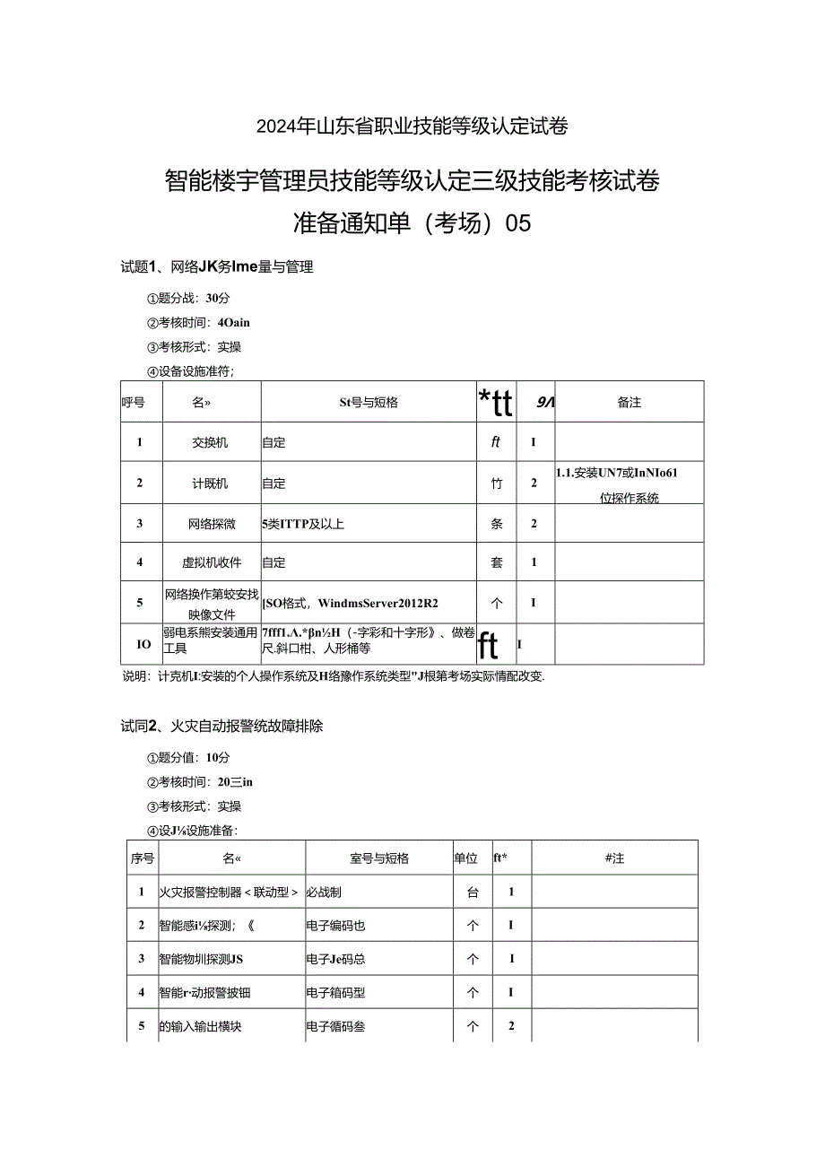 2024年山东省职业技能等级认定试卷 真题 智能楼宇管理员三级_技能_05_考场准备.docx_第1页