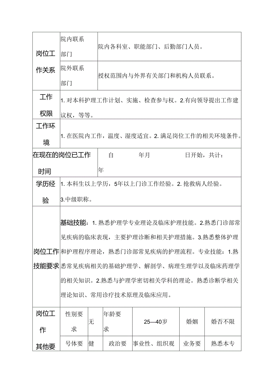 二级甲等医院门诊部辅助、帮班护士岗位说明书.docx_第3页