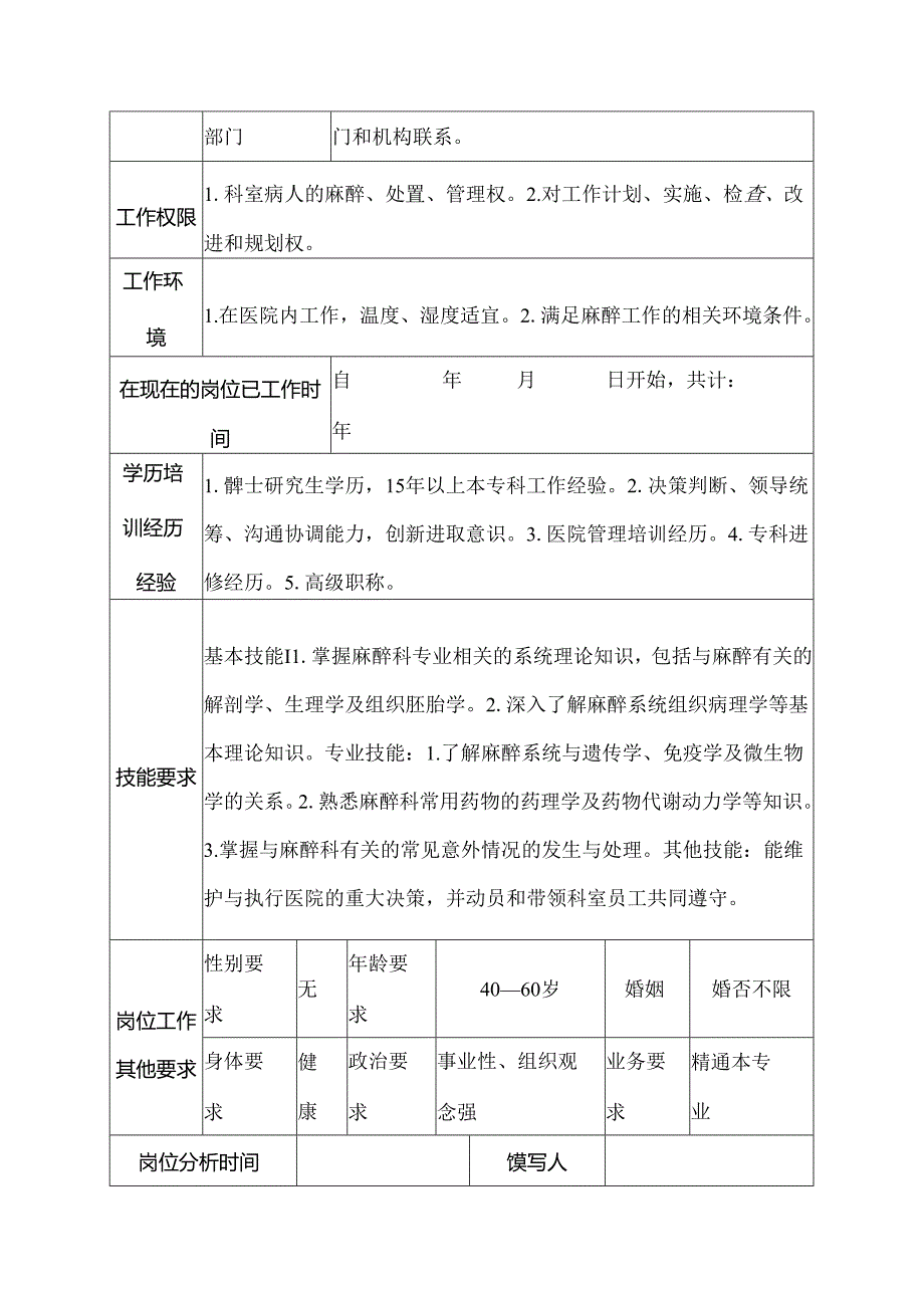 二级甲等医院麻醉科主任岗位说明书.docx_第3页