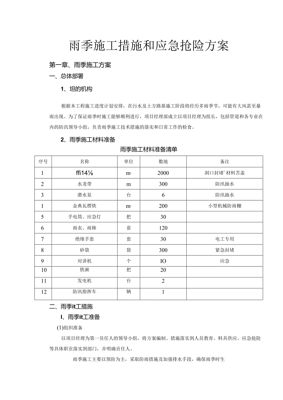 雨季施工措施和应急抢险方案.docx_第1页