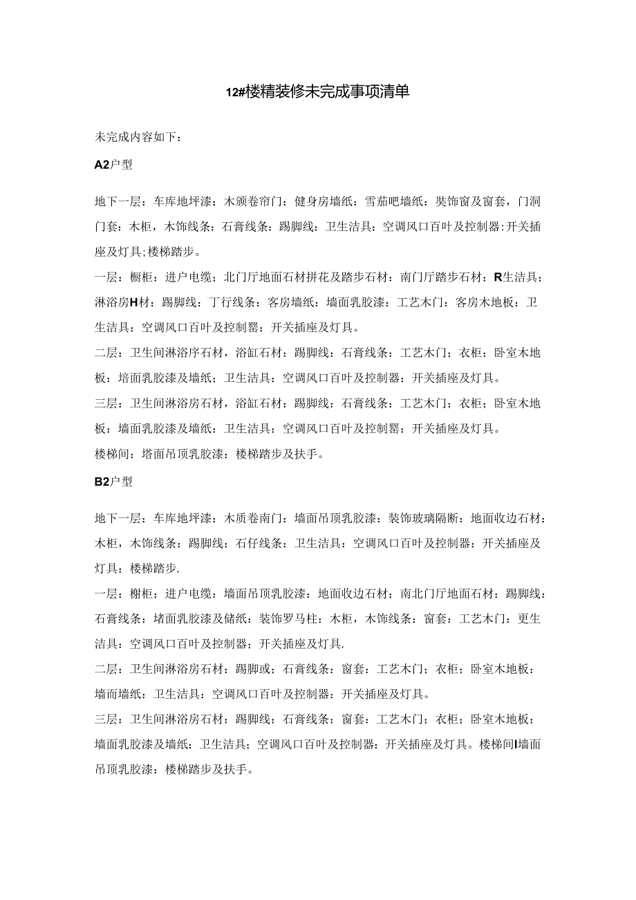 12#楼精装修未完成事项清单.docx_第1页