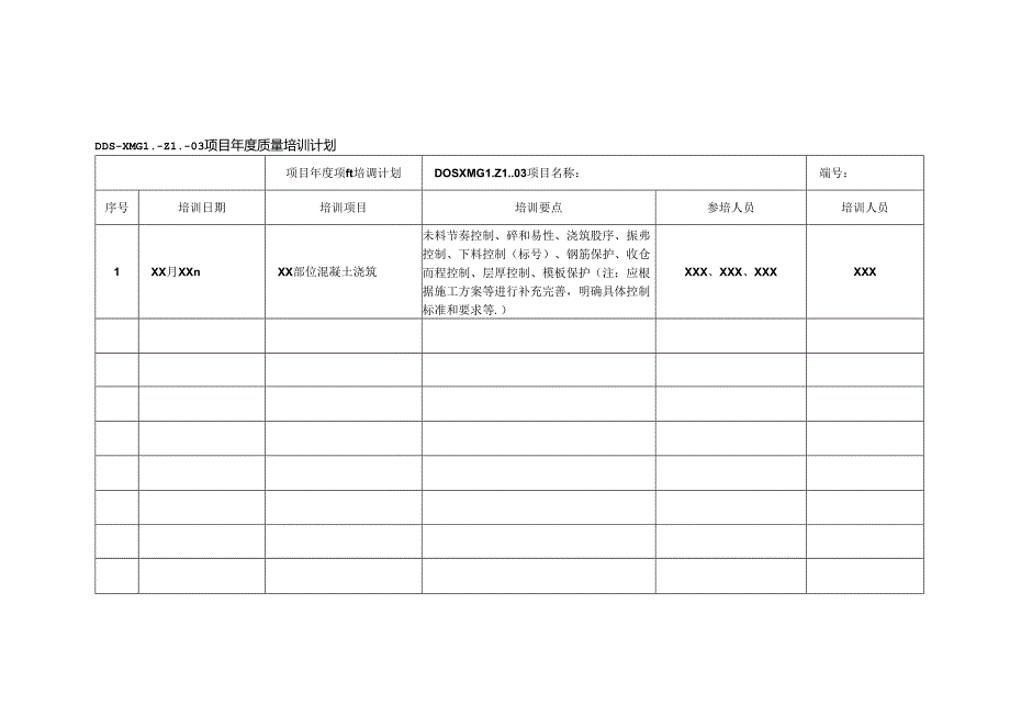 施工项目年度质量培训计划模板.docx_第1页