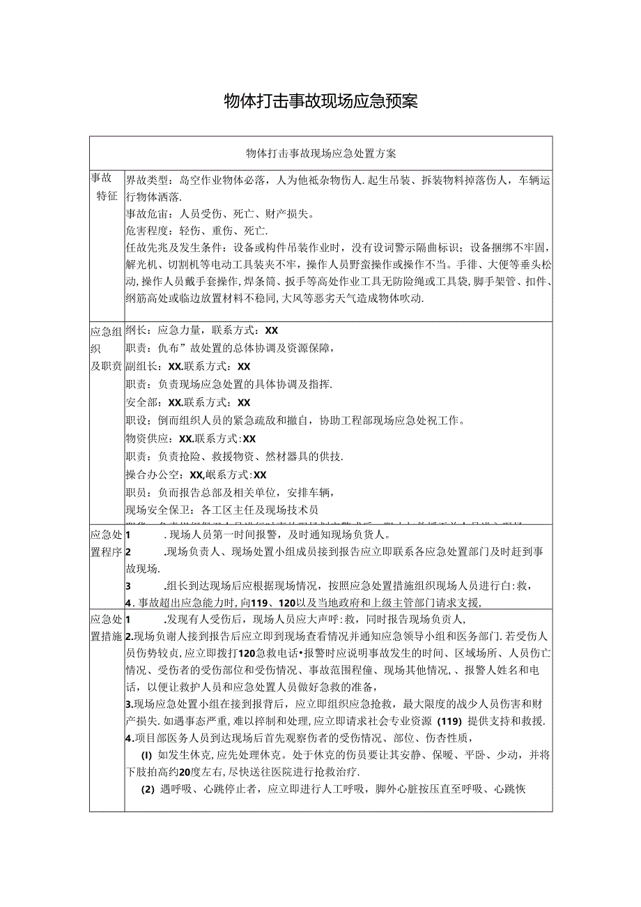 物体打击事故现场应急预案.docx_第1页