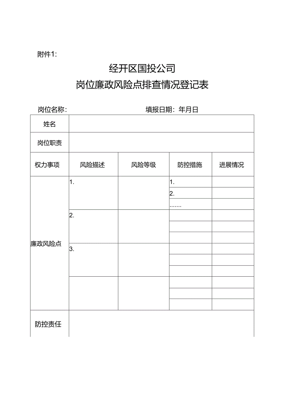 附件一：部门、岗位廉政风险点排查情况登记表.docx_第1页