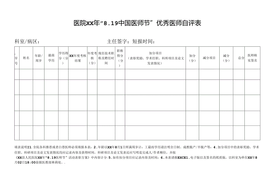 “8.19中国医师节”优秀医师自评表.docx_第1页