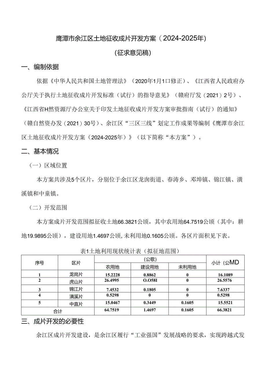 鹰潭市余江区土地征收成片开发方案(2024-2025年)(征求意见稿).docx_第1页